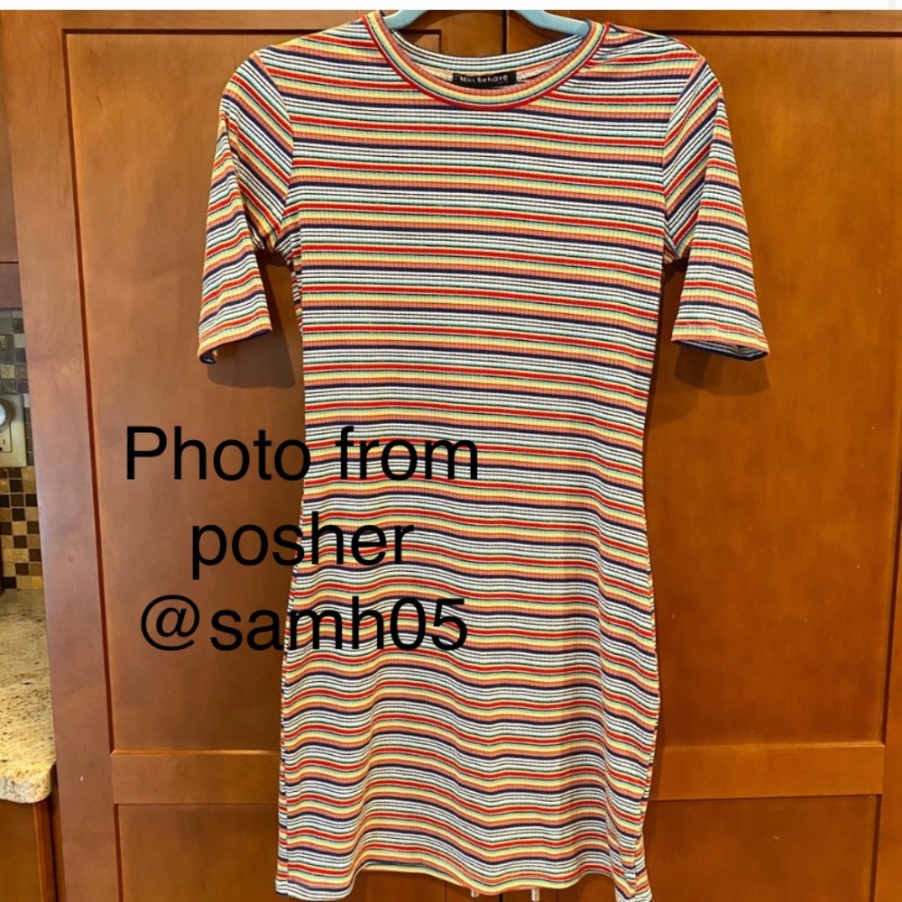 Girls Ribbed Multicolored Striped Dress